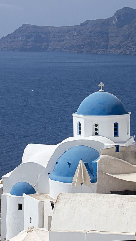 Greece. Santorini. Blue. Dome. Olives Aesthetic, Santorini Blue, Greece Santorini, Santorini, Greece, Architecture, Blue, Color, Design