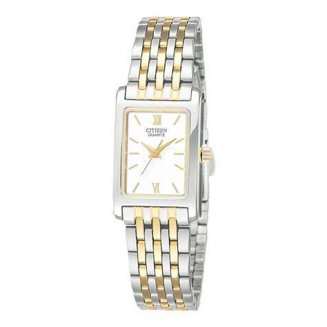 Citizen Womens Rectangular Two-Tone Stainless Steel Bracelet Watch EJ5854-56A Two Tone Watches Women, Watch Women's, Citizen Watch, Two Tone Watch, Mens Gift Sets, White Dial, Stainless Steel Watch, Watches Jewelry, Steel Bracelet