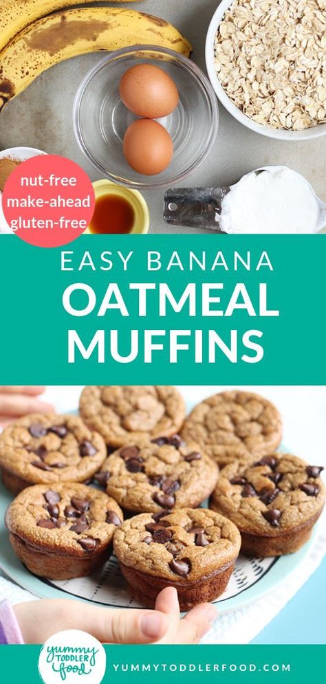 Healthy Muffins For Kids, Banana Oatmeal Muffins Healthy, Healthy Easy Breakfast, Oatmeal Muffins Healthy, Bake Banana, Healthy Breakfast For Kids, Banana Oatmeal Muffins, Healthy Breakfast Muffins, Pumpkin Muffin Recipes