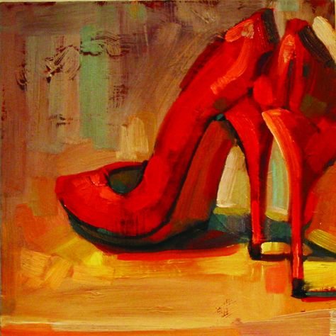 Red Shoes Observational Drawings, Gallery Artwork, Shop Sign, Orange Shoes, Still Life Art, Art Style Inspiration, Shoe Art, Painting Class, Painted Shoes