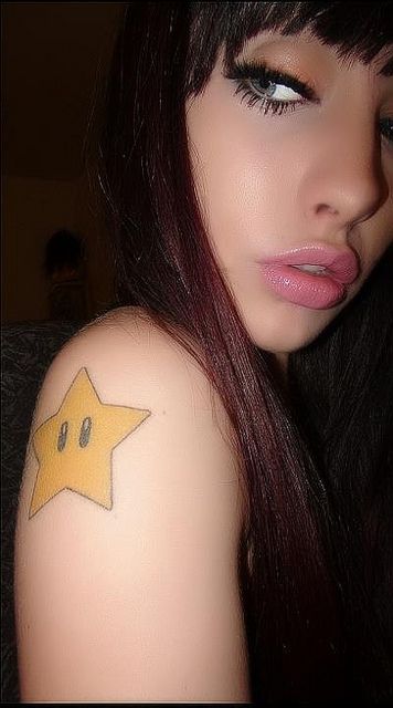 Nintendo Tattoo, Mario Tattoo, Mario Star, Cross Drawing, Arm Tats, Star Tattoo, Cute Little Tattoos, Star Makeup, Discreet Tattoos