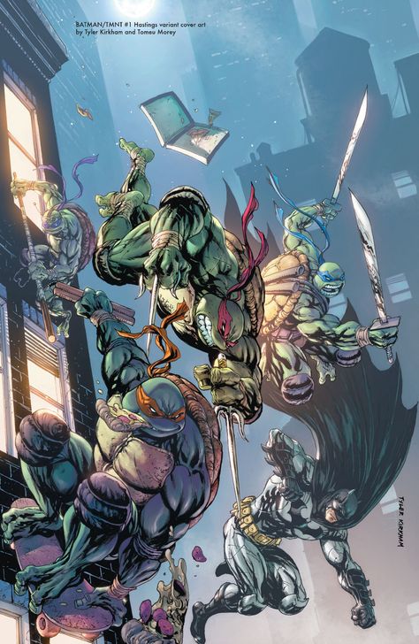 Batman / TMNT #1 Tyler Kirkham and Tomeu Morey cover variant Batman Tmnt, Boards Ideas, Teenage Mutant Ninja Turtles Artwork, Teenage Mutant Ninja Turtles Art, Ninja Turtles Artwork, Tmnt Art, Teenage Ninja Turtles, Arte Dc Comics, Ninja Turtles Art