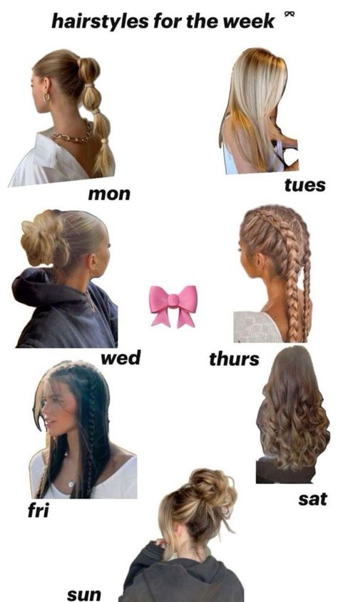 Cute hairstyles for the week!!! #hairstyles#hair#preppy#weekdays Cute Hairstyles To Pull Your Hair Up, Hairstyles For School All Up, Neon Day Hairstyles, Tourist Hairstyles Spirit Week, Cute Easy Hairstyles For Thick Hair For School, Cute Hairstyles Up For School, Uk School Hairstyles, Hairstyles Throughout The Week, Hairstyles With Puffy Hair