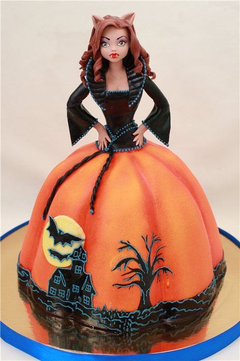 Halloween Barbie Doll Cakes | Lovely Halloween cake for girls/ladies (or if someone's ... Pink Cake Ideas, Halloween Torte, Pasteles Halloween, Dessert Halloween, Barbie Doll Cakes, Barbie Cake, Halloween Cake, Crazy Cakes, Doll Cake