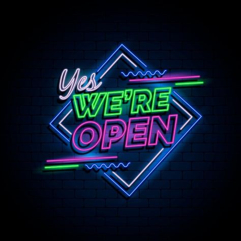 Open For Business Sign, We're Open Sign, We Are Open Sign, Social Logo, Neon Open Sign, Cafeteria Food, Futurisme Retro, Color Icons, Open Sign