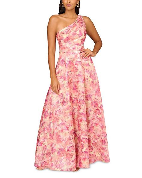 One Shoulder Ball Gown, Aidan Mattox Dress, Formal Wedding Guest Dress, Floral Bridesmaid Dresses, Contemporary Dresses, Aidan Mattox, Mob Dresses, One Shoulder Gown, Floral Gown