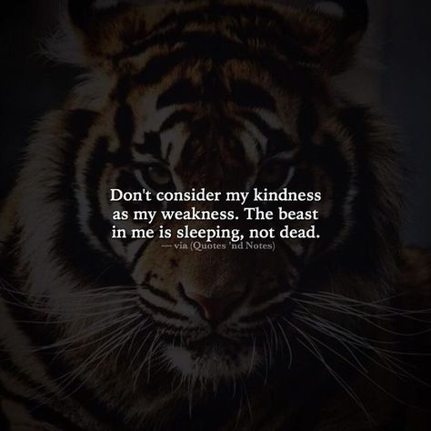 Don’t consider my kindness as my weakness. The beast in me is sleeping, not dead. —via http://ift.tt/2eY7hg4 Kindness For Weakness Quotes, Underestimate Quotes, Weakness Quotes, Dont Underestimate Me, Lion Quotes, My Weakness, Best Positive Quotes, Kindness Quotes, Badass Quotes