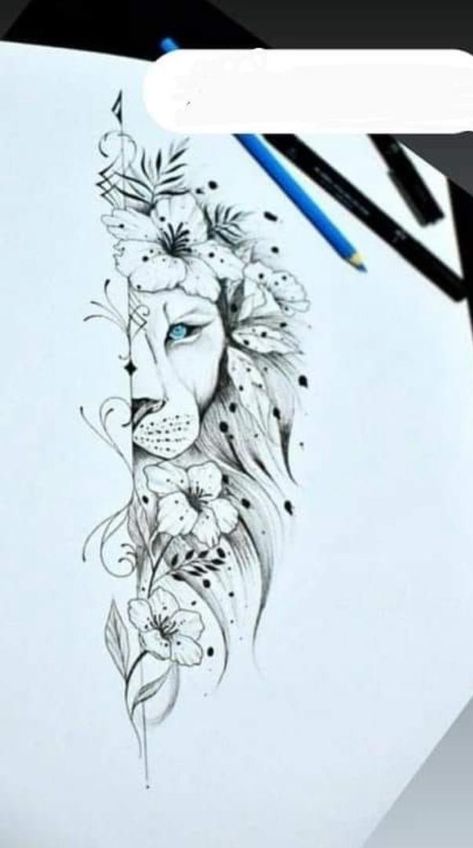 Power And Strength Tattoo, Lion And Sunflower Tattoo, Half Lion Half Flower Tattoo, Lioness Tattoo Design, Female Lion Tattoo, Brother And Sister Tattoo Ideas, Fierce Tattoo, Sister Tattoo Ideas, Lion Art Tattoo