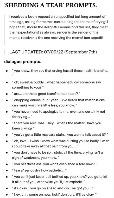 Writing Prompts Apology, Filler Scene Ideas, How To Write Embarrassment, Betrayal In Love, Angry Kiss Prompt, Writing Traumatic Scenes, Wattpad Tips Writing, Writing Dialogue Tips, How To Describe Crying In Writing