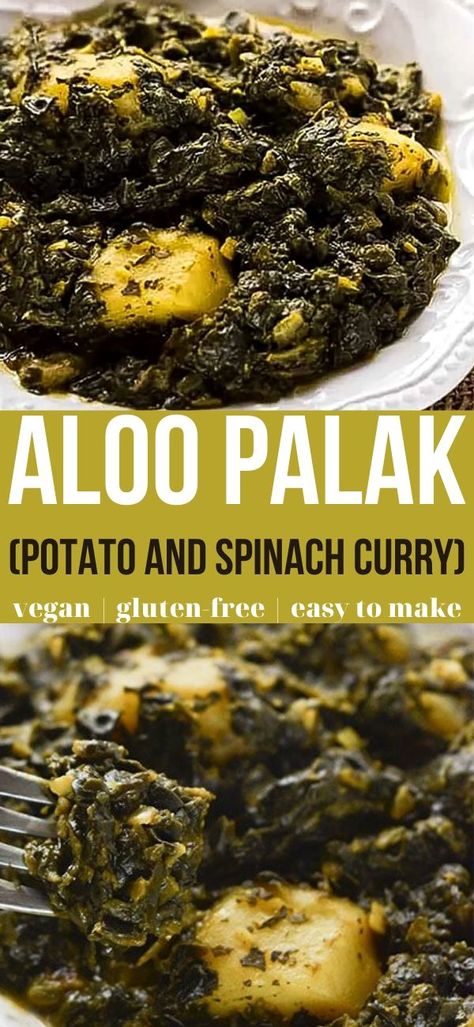 Potatoes Indian Recipes, Vegetarian Recipes Spinach, Spinach Aloo Recipe, Vegan Saag Aloo, Spinach Baked Potato, Indian Food Recipes Spinach, Indian Food Potatoes, Spinach Indian Dish, Spinach Cooked Recipes