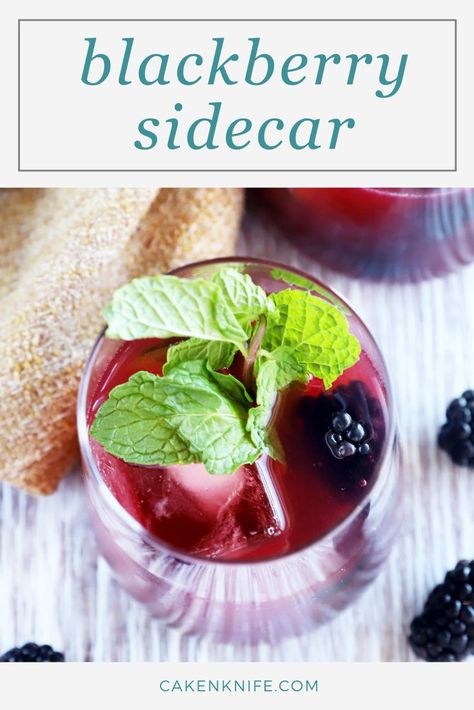 A Blackberry Sidecar is just the fruity cocktail your summer plans need. It's boozy and slightly sweet, with a little tartness on the end of each sip. | cakenknife.com #blackberrycocktail #sidecarrecipe #cocktailrecipe #summerdrink Blackberry Brandy Drinks, Blackberry Sidecar, Brandy Drinks, Sidecar Recipe, Blackberry Brandy, Apple Cider Hot Toddy, Brandy Drink, Blackberry Cocktail, Sidecar Cocktail