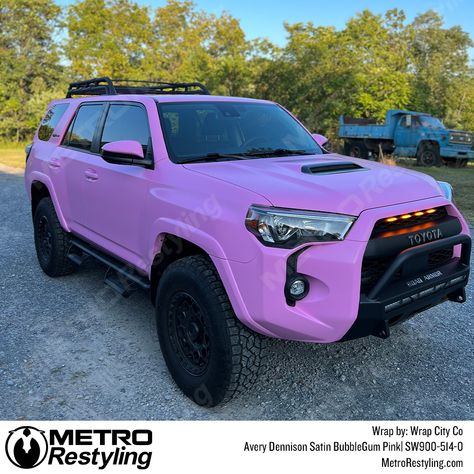 Toyota 4 Runner Wrapped in Avery Dennison Satin Bubble Gum Pink 💓 Wrapped by Wrap City Co #metrorestyling #paintisdead #carwrap #carwraps #vinylwrap #vinylwraps #carwrapping #vinylwrapping #vehiclewraps #vehiclewrap #toyota #toyotawrap #averydennison #averywrap #pinkwrap #satinwrap Pink Toyota 4runner, Pink 4runner, Pink Toyota, Pink Car Wrap, Kids Vehicles, 4runner Accessories, Four Runner, Dream Building, Toyota 4 Runner