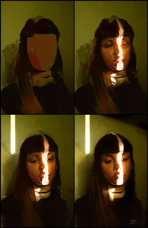 ArtStation - Colour and Light Study, Aaron Griffin Harsh Lighting Drawing, Heavy Lighting Reference, How To Draw Lighting, Light Study Drawing, Lighting Tips Art, How To Draw Light, Aaron Griffin, Lighting Drawing, Study Sketches