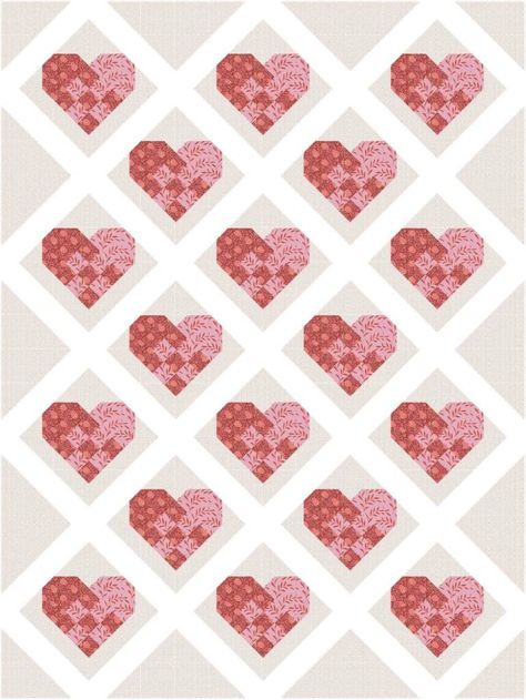 Woven Hearts: Free Pattern for a Classic Swedish Heart Quilt Heart Quilts Free Pattern, Woven Hearts Pattern, Heart Quilt Blocks Free Pattern, Fruit Quilt, Alabama Quilt, Valentine Quilts, Heart Quilt Block, Pineapple Quilt Block, Quilt Design Wall