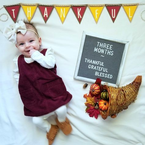 November Thanksgiving baby monthly milestone picture photo with letterboard. Thankful grateful blessed November Milestone Pictures, November 3 Month Baby Pictures, 2 Month Baby Picture Ideas November, Thanksgiving Baby Monthly Pictures, Thanksgiving Letter Board Baby, Thanksgiving Milestone Picture Ideas, January Baby Pictures, November Baby Milestone Pictures, November Milestone Picture Ideas