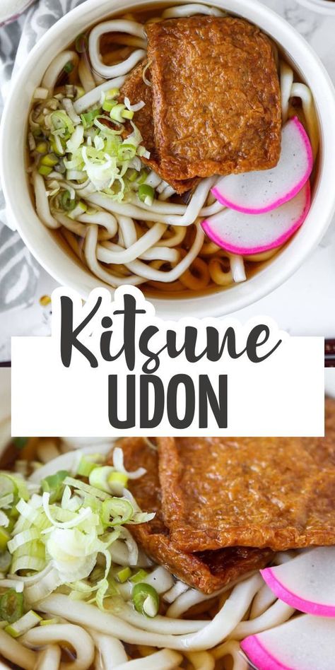 Kitsune udon is a traditional udon noodle soup that hits the spot whenever I’m in the mood for comfort food that’s not too heavy. The noodles are served in a delicate, salty, and umami broth and is topped with sweet inari age pouches. It’s delicious, comforting, and only takes 15 minutes to make from start to finish! Kitsune Udon, Udon Recipe, Udon Soup, Udon Noodle Soup, Udon Noodle, Udon Noodles, Holiday Menus, Tofu Recipes, Stir Fries