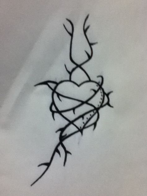 Heart With Vines Tattoo, Thorn Bush Tattoo, Heart With Thorns Tattoo, Thorn Drawing, Tattoos Vines, Irish Clover Tattoo, Vines Tattoo Design, Heart With Thorns, Thorns Tattoo