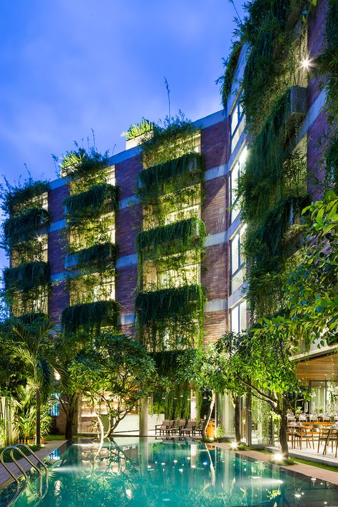 Atlas Hoi An Hotel by Vo Trong Nhgia Vtn Architects, Vo Trong Nghia, Vietnam Hotels, Sandstone Wall, Green Facade, Eco Hotel, Vertical Farming, Internal Courtyard, Hotel Architecture