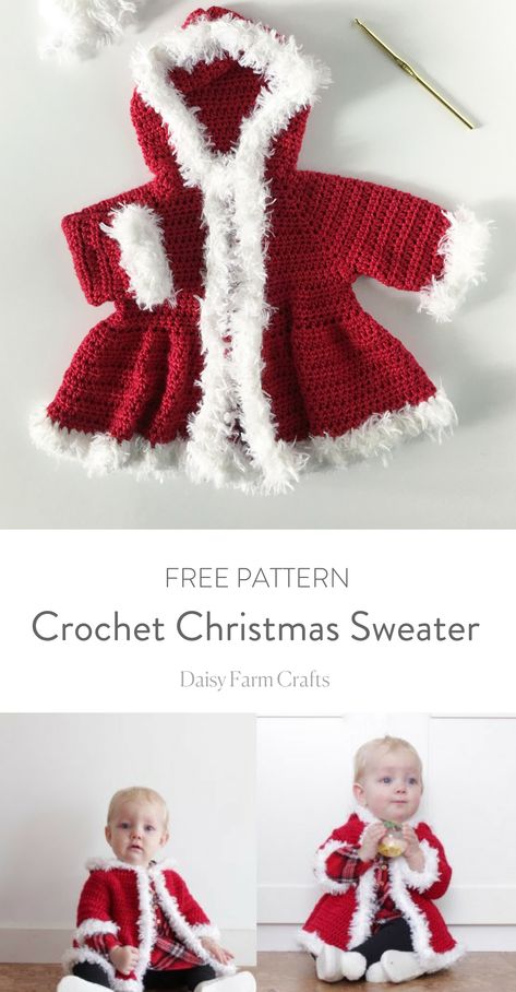 Crochet Christmas Sweater, Jaket Crochet, Baby Christmas Sweater, Crochet Baby Blanket Beginner, Crochet Baby Sweaters, Pull Bebe, Crochet Sweaters, Crochet Baby Girl, Needle Crafts