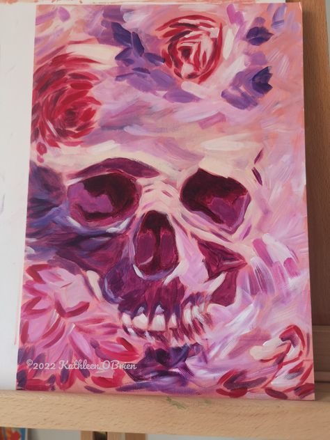 Skull Flowers Painting, Igcse Art, Painted Skulls, Growth And Decay, Acrylic Painting Flowers, Colorful Skulls, Cool Art Projects, Skull Painting, Bird Skull