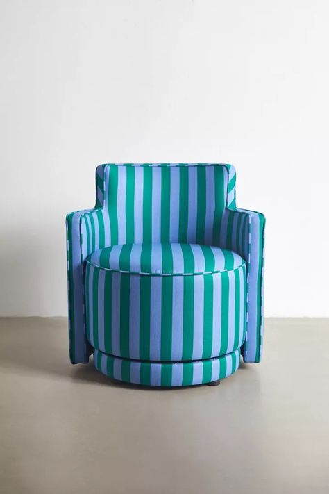 Rhea Chair | Urban Outfitters Accent Chairs Leather, Swivel Accent Chairs, Leather Accent Chairs, Cushioned Chair, Small Chair For Bedroom, Modern Arm Chair, Bright Chair, Funky Chairs, Striped Chair