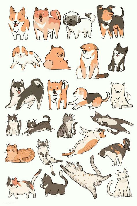 Dogs Doodle, Dog Doodles, Doodle Vector, 강아지 그림, Japon Illustration, Backgrounds Wallpapers, Cat And Dog, Animal Sketches, Graphic Templates