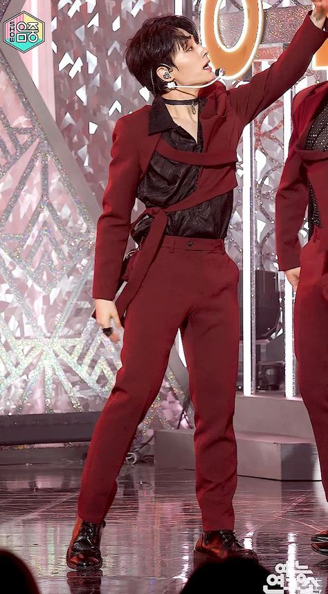 Red Stage Outfits Kpop Male, Tango Outfit Men, Male Performance Outfits, Male Kpop Outfits, Male Idol Outfits, Jester Clothes, Costume Invitation, Jester Outfit, Crazy Eights