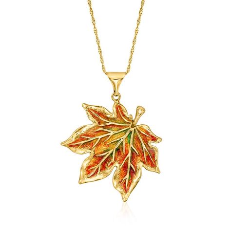 Italian Multicolored Enamel Maple Leaf Pendant Necklace in 18kt Gold Over Sterling Italian Gold Jewelry, Diamond Anklet, Mixed Metal Bracelets, Pearl Bracelet Gold, Leaf Peeping, Pearl Strands Necklace, Mixed Metal Earrings, Mixed Metal Jewelry, Gold Pearl Necklace