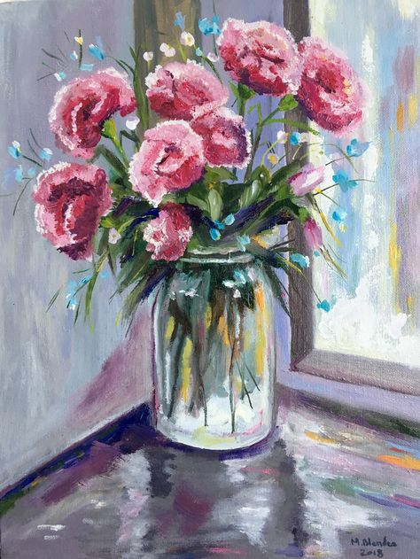 Pink carnations Pink Carnation Painting, Carnation Flower Painting, Carnations Painting, Carnation Painting, Vision Board Art, Oil Pastel Ideas, Carnation Bouquet, Mother Painting, Gcse Art Sketchbook