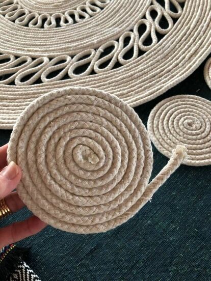 To complete my Coastal/Boho look out on the deck, I wanted to make a rug! I’d been looking for a natural/creamy coloured rug but couldn’t find one I liked! So what do you do? Make one yourself! #diy #hometalk #rope #rug #roperug Diy Rope Design, Stencil Rug, Rope Rug, Rainbow Rug, Coastal Boho, Scrap Material, Rope Crafts, Cute Diy, Crafts To Make And Sell