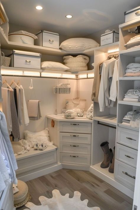 Girly Walk In Closet Ideas, Apartment Closet, Crib Ideas, Dream Bedroom Inspiration, Dream Closet Design, Cute Closet, Closet Renovation, Apartment Makeover, Dream Life House