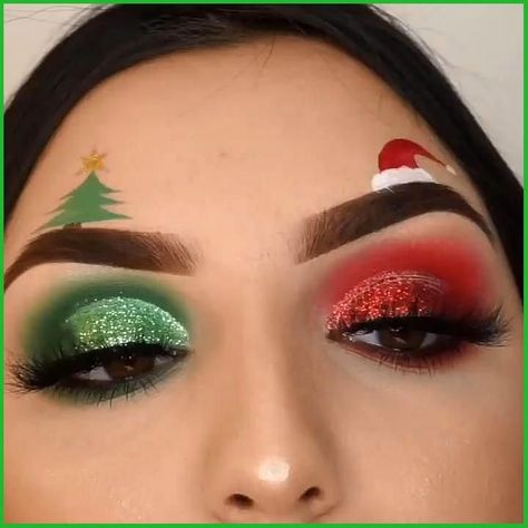 Xmas Makeup, Christmas Eyeshadow, Halloweenský Makeup, Halloween Make-up Looks, Make Up Designs, Christmas Eye Makeup, Mekap Mata, Drag Make-up, Christmas Makeup Look