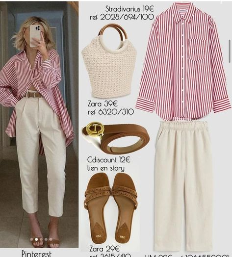 Red And White Striped Shirt Outfit, Red Striped Shirt Outfit, White Striped Shirt Outfit, Red White Striped Shirt, Outfits With Striped Shirts, Stylish Outfits Casual, Red Striped Shirt, Spring Ootd, Mix Match Outfits