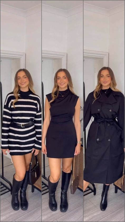 Jumper Dress / Black Mini Dress / Black Trench Coat Outfit / H&M Outfit / Autumn Outfit Inspo Black Trench Coat Outfit, Autumn Outfit Inspo, H M Outfits, Black Trench Coat, Trench Coat Outfit, Outfit Autumn, Coat Outfit, Mini Dress Black, Amazing Outfits