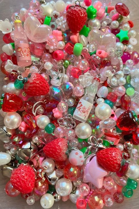 Strawberry Bead Soup - Etsy Strawberry Beads, Aesthetic Doodles, Wishing Star, Bead Soup, Bead Charms Diy, Buy Bead, Phone Charms, Metal Charms, Beads Bracelet Design