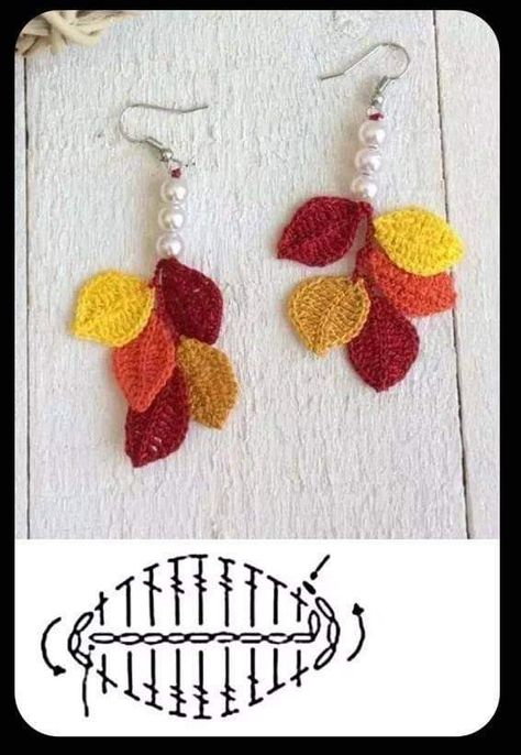 Anting Manik, Crochet Bracelet Pattern, Crochet Jewlery, Crochet Jewelry Patterns, Crochet Earrings Pattern, Earrings Pattern, Crochet Jewellery, Crochet Leaves, Crochet Fall