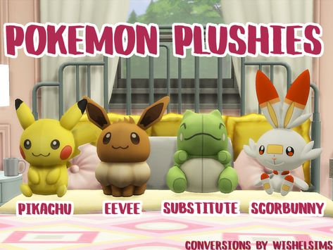 Pokemon Plushies for The Sims 4 4 plushies decor, meshes from Pokémon Scorbunny has 3 expression options Scorbunny is 8k sorry, the rest are around 1k poly all 35 simoleons [Download] simfileshare -... Sims4 Plushies, Sims Plushies Cc, Ts4 Pokemon Cc, Sims 4 Cc Maxis Match Plushies, Sims 4 Cc Pokemon Decor, Sims 4 Game Mods Free, Ts4 Plushie Cc, Sims 4 Games Cc, Plush Sims 4 Cc