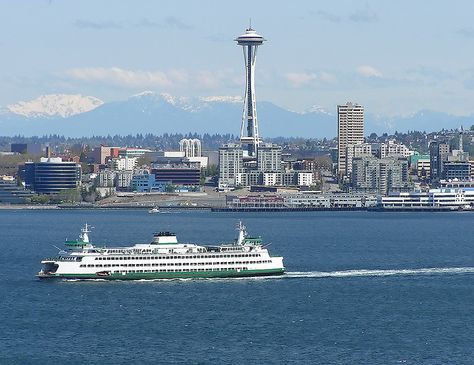 Seattle Sound skyline Ferry Boat Seattle, Seattle Ferry Boats, Seattle Tattoos, Seattle Ferry, Anatomy Aesthetic, Heart Bones, Pacific Northwest Ballet, Boat Tattoo, Purple Mountain Majesty