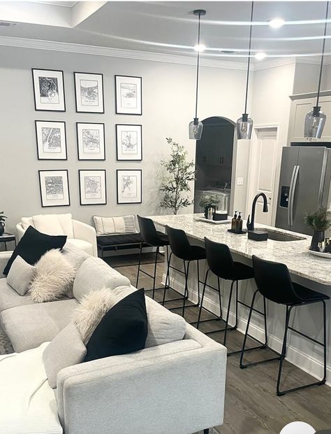 Black White And Grey Living Room, Virginia Apartment, Apartment Refresh, Modern Apartment Living Room, Apartment Decorating Living, Black And White Living Room, House Makeover, Apartment Living Room Design, Black Living Room