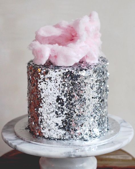 glitter cake • Instagram Dirty Thirty Birthday, Thank You Cake, Cotton Candy Cakes, Bling Cakes, Sparkle Cake, Weekend Mood, Cotton Candy Clouds, Candy Cakes, Gateaux Cake