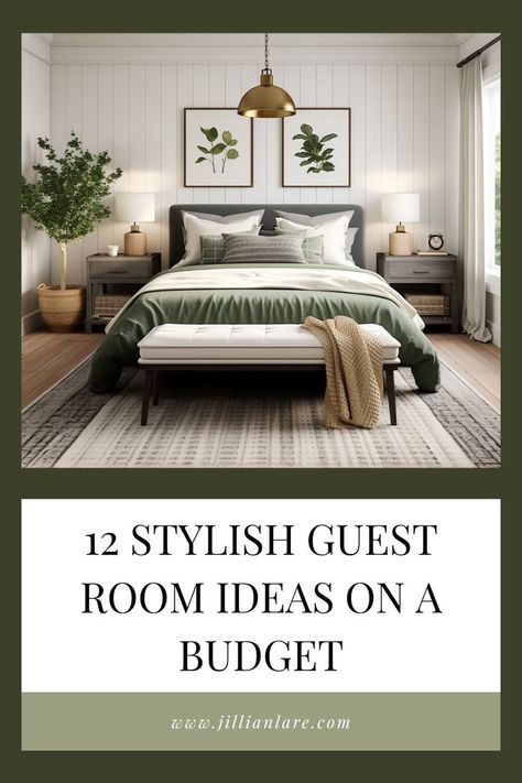 Small Guest Bedroom Ideas Queen Bed, Accent Wall In Guest Bedroom, Ikea Primary Bedroom, Modern Traditional Guest Bedroom, Guest Room Green Accent, Styling A Guest Bedroom, Guest Bedroom In Basement Ideas, Neutral And Olive Bedroom, Guest Room With Wallpaper