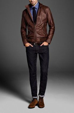 A brown leather jacket is one item that may top the look of a classic, black leather jacket. Enjoy a fashion inspired collection of brown leather jackets. Brown Leather Jacket Outfit, Leather Jacket Outfit Men, Mens Fashion Blog, Leather Jacket Style, Leather Jacket Outfits, Men's Leather Jacket, Mode Casual, Jacket Outfit, Brown Leather Jacket