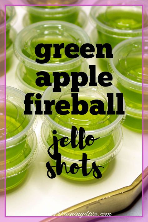 Pudding Shots With Fireball, Kids Jello Shots Halloween, Fall Themed Jello Shots, Whiskey Jello Shots Recipe, Halloween Themed Jello Shots, Halloween Hello Shots, Jello Shots With Fireball, Green Apple Jello Shots, Fall Jello Shots