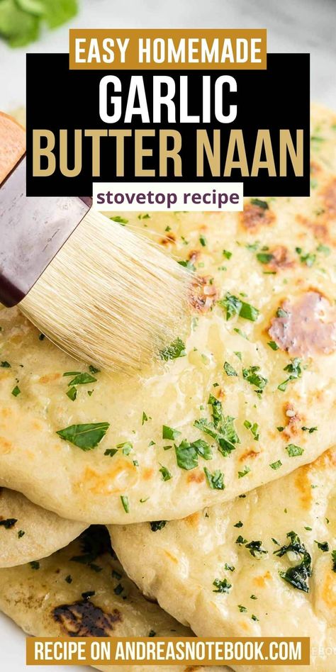 Garlic Butter Naan Bread, Nan Bread Recipe No Yogurt, Garlic Flat Bread Recipe, Butter Garlic Naan, Garlic Nan Recipes, Garlic Butter Naan Recipe, Garlic And Butter Flatbread Recipe, Garlic And Butter Flatbread, Garlic Naan Recipe No Yeast