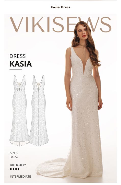 Kasia Wedding Dress Pattern Wedding Dresses Patterns, Wedding Gown Patterns, Bridal Sewing Patterns, Unique Sewing Patterns, Wedding Dress Sewing Patterns, Dresses Patterns, Mesh Insert Dress, Gown Sewing Pattern, Sewing Wedding Dress