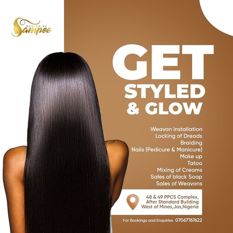 Hairdresser Flyer Design, Saloon Poster Design, Fliers Design Flyers, Hair Flyer Design, Hair Flyers Ideas, African Hair Extensions, Hair Poster Design, Hair Advertising, Beauty Salon Marketing