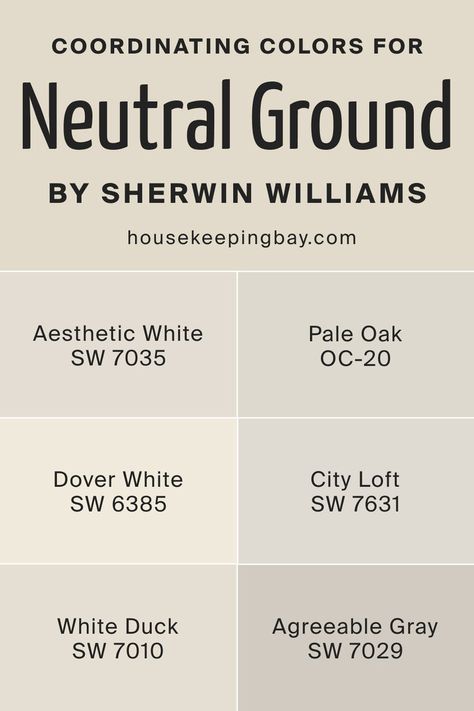 Neutral Ground SW 7568 by Sherwin Williams - Coordinating Colors City Loft Sw, City Loft Sherwin Williams, Balanced Beige, Pale Oak, City Loft, Dover White, Agreeable Gray, Aesthetic White, Trim Color