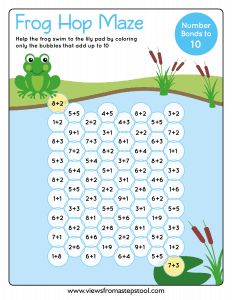 Adding To 10, Frog Life Cycle Activities, Number Maze, Concentration Activities, Number Bonds To 10, Frog Activities, Math Maze, Math Models, Maze Worksheet