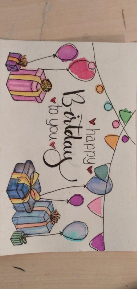 Happy Birthday Balloon Drawing, Happy Birthday For Grandma, Balloons Drawing Birthday, What To Draw On A Birthday Card, Happy Birthday Diy Poster, Happy Birthday Posters Ideas, Birthday Gift Drawing Ideas, Cute Drawings For Birthday Cards, Drawing For Grandma Birthday