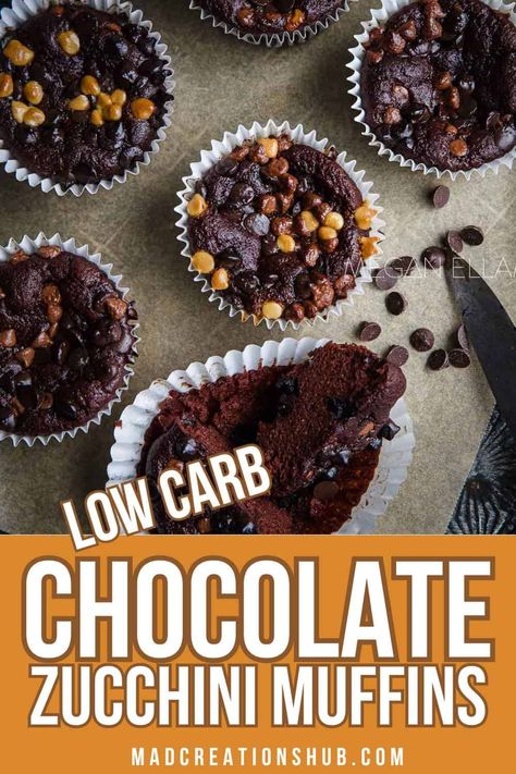 These Low Carb Chocolate Zucchini Muffins are rich, moist, and guilt-free! Keto, gluten-free, and loaded with chocolatey goodness—perfect for breakfast or a snack. #lowcarbmuffins #chocolatemuffins #ketobaking No Carb Muffins, Low Carb Zucchini Muffins, Keto Zucchini Muffins, Brunch Snacks, Low Carb Muffin Recipes, Coffee Muffins, Zucchini Chocolate Chip Muffins, Keto Muffins, Pastries Recipes